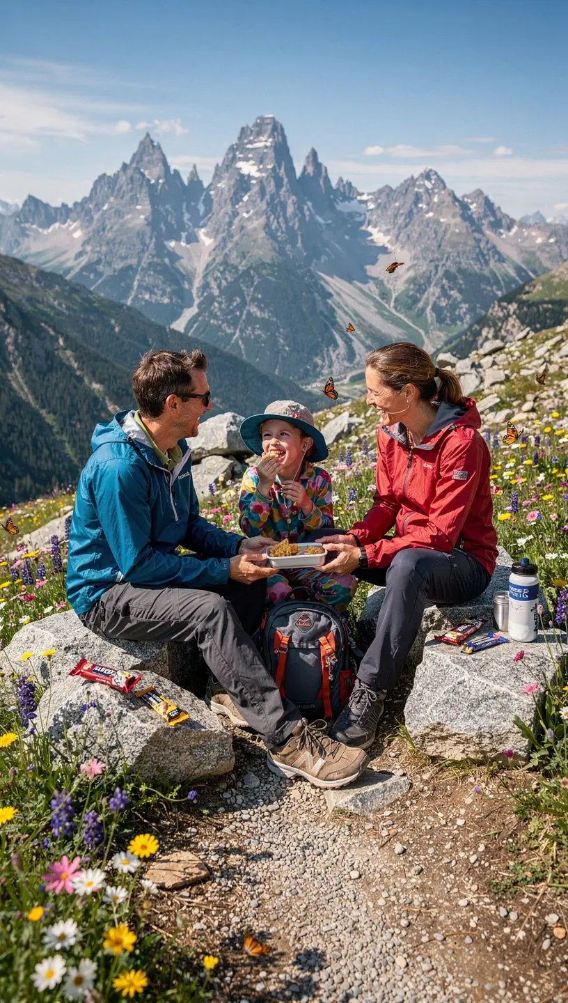 Турист, идущий по тропе с рюкзаком и альпинистскими палками.